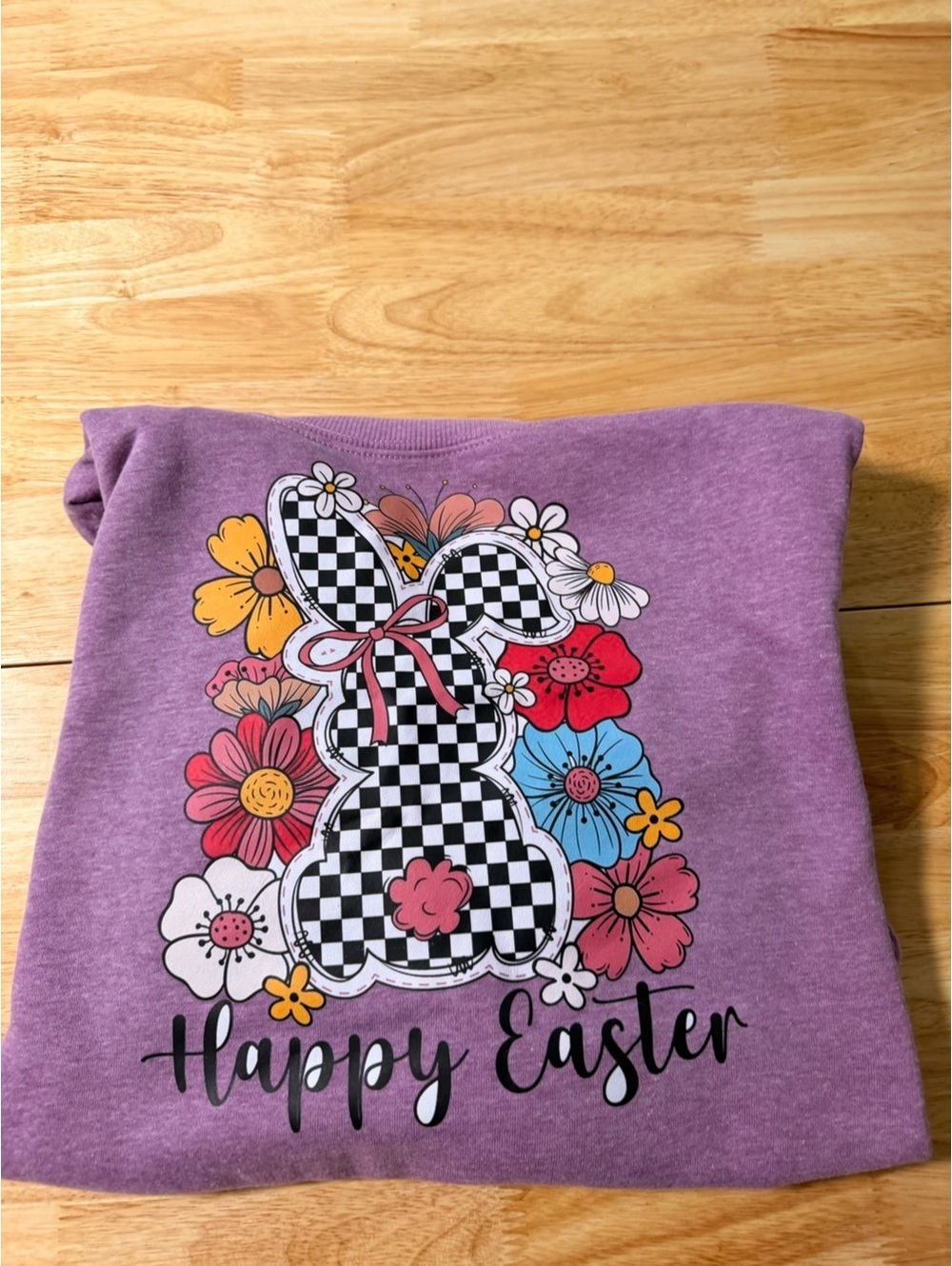 4 shirts in Total Gildan Purple Floral Checkerboard Bunny Sweatshirt